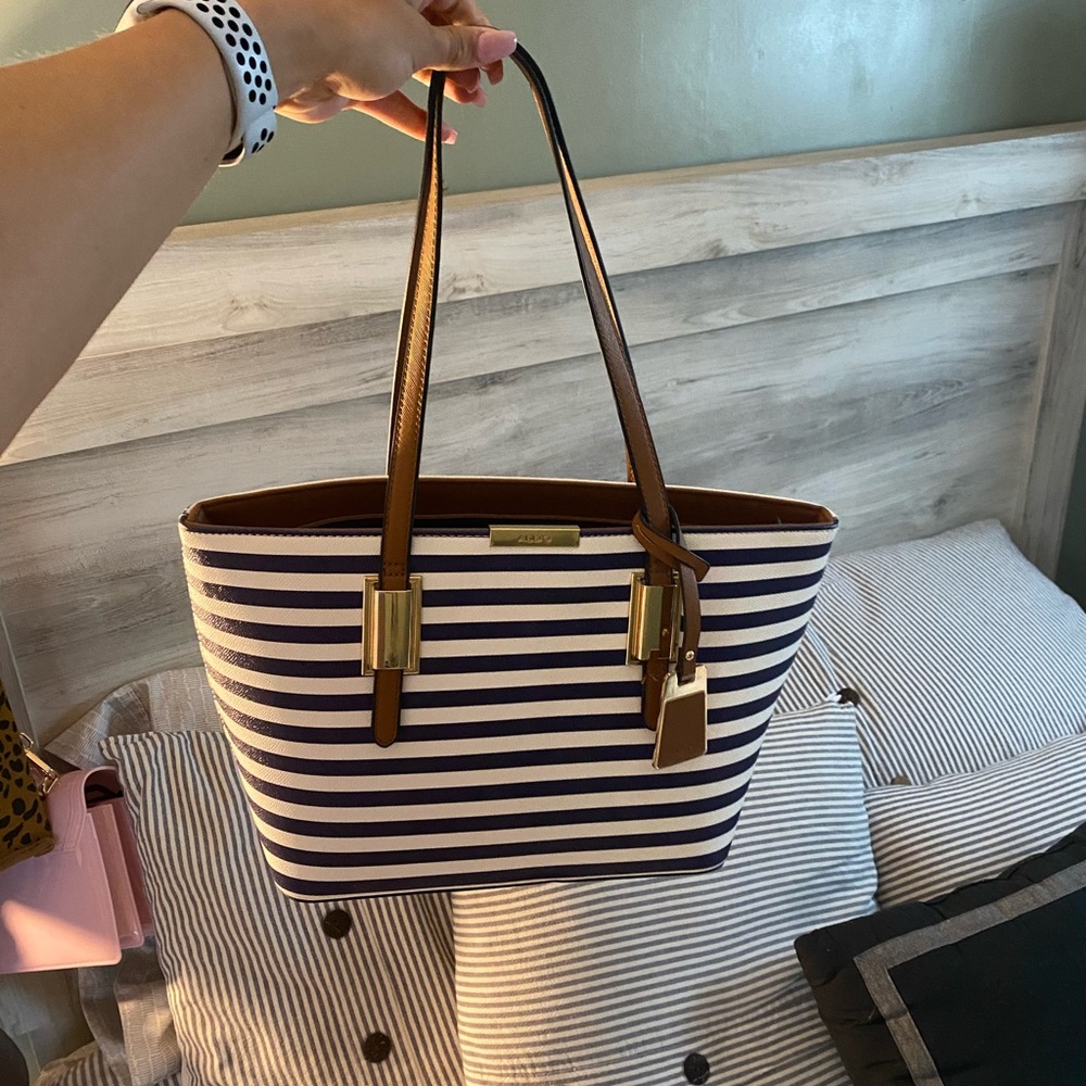 Navy and White Striped Summer Bag